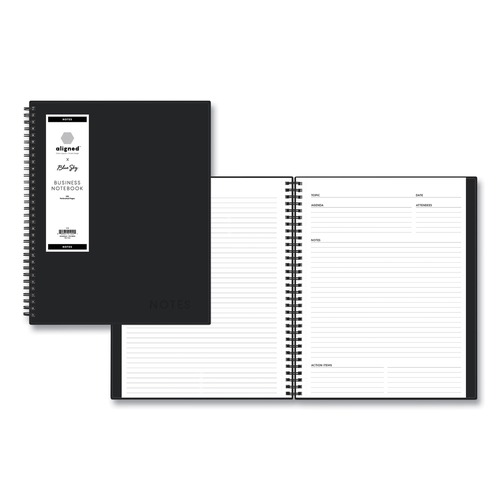 Notebooks & Pads | Blue Sky 121454 11 in. x 8.5 in. Meeting-Minutes/Notes Format with Narrow Ruling Aligned Business Notebook - Black Cover image number 0