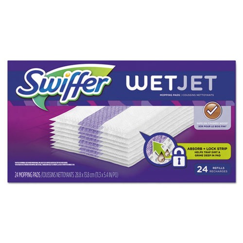 Mops | Swiffer 08443 WetJet 11.3 in. x 5.4 in. System Refill Cloths - White (24/Box) image number 0