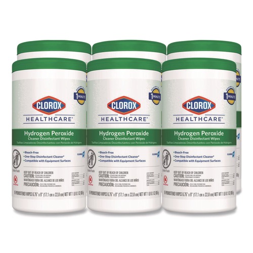 Hand Wipes | Clorox Healthcare 30824 9 in. x 6.75 in. Hydrogen Peroxide Cleaner Disinfectant Wipes - Unscented (95/Canister, 6 Canisters/Carton) image number 0