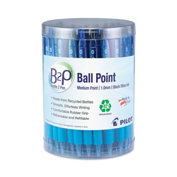  | Pilot 57050 Medium 1 mm Retractable Assorted Ink Colors B2P Bottle-2-Pen Recycled Ballpoint Pen - Translucent Blue Barrel (36/Pack)