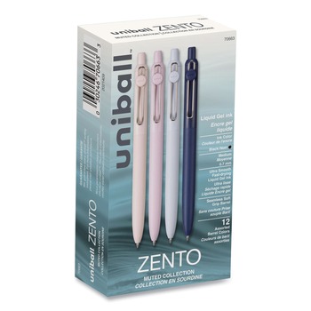 uni-ball 70663 Medium 0.7 mm Zento Retractable Gel Pen - Black Ink, Assorted Barrel (1-Dozen)