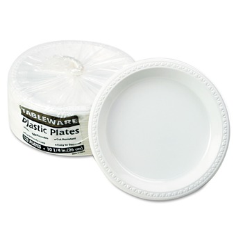 Tablemate 10644WH 10.25 in. Diameter Plastic Dinnerware Plates - White (125/Pack)