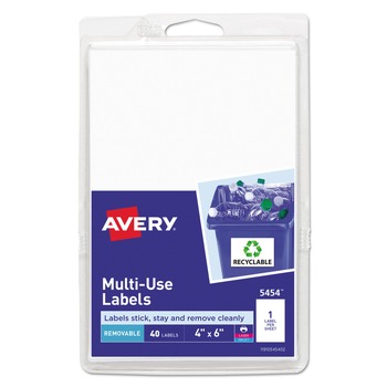 Avery 05454 4 in. x 6 in. Removable Multi-Use Labels for Inkjet/Laser Printers - White (40/Pack)