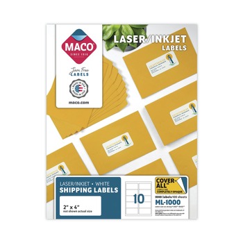  | MACO MML-1000 2 in. x 4 in. Cover-All Opaque Laser/Inkjet Shipping Labels - White (1000/Box)