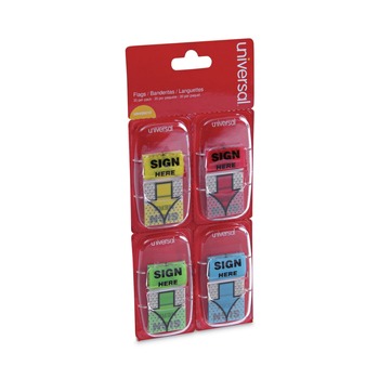 DESK ACCESSORIES AND OFFICE ORGANIZERS | Universal UNV99010 Deluxe 1 in. x 1.75 in. "Sign Here" Message Arrow Flags - Assorted Colors (120/Pack)
