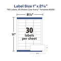 Labels | Avery 06526 Easy Peel 1 in. x 2.63 in. Inkjet/Laser Printers Mailing Labels with Sure Feed Technology - Glossy White (750/Pack) image number 3