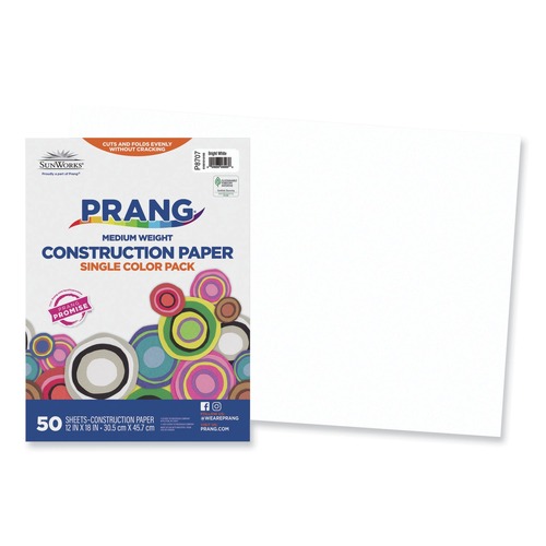 Back to School Sale | Prang P8707 12 in. x 18 in. 50 lb Text Weight SunWorks Construction Paper - Bright White (50/Pack) image number 0