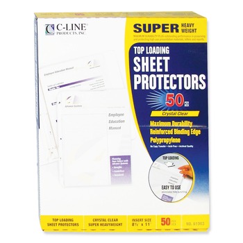 C-Line 61003 11 in. x 8-1/2 in. Super Heavyweight Polypropylene Sheet Protectors with 2-in. Sheet Capacity - Clear (50/Box)
