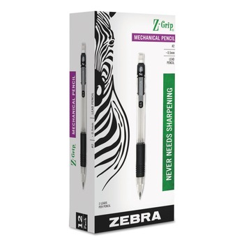Zebra 52310 0.5 mm HB (No. 2) Z-Grip Mechanical Pencil - Black Lead/Clear/Black Barrel (1-Dozen)