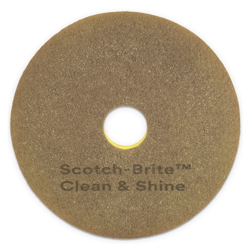 Sponges & Scrubbers | Scotch-Brite 09541 Clean and Shine 20 in. Diameter Pad - Brown/Yellow (5/Carton) image number 0