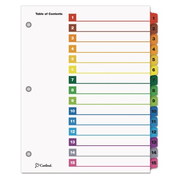 Cardinal 61518 11 x 8.5 OneStep Printable Table of Contents and 1 to 15 Dividers - White/Assorted Tabs (15/Set)