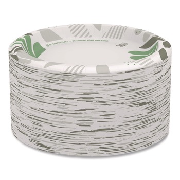 BOWLS AND PLATES | Dixie SXP9PATH Pathways Soak Proof Shield 8.5 in. Paper Plates - Green/Burgundy (125/Pack)