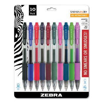 Zebra 46881 0.7 mm Sarasa Dry Gel X20 Gel Pen - Medium/Assorted Ink and Barrel Colors (10/Set)