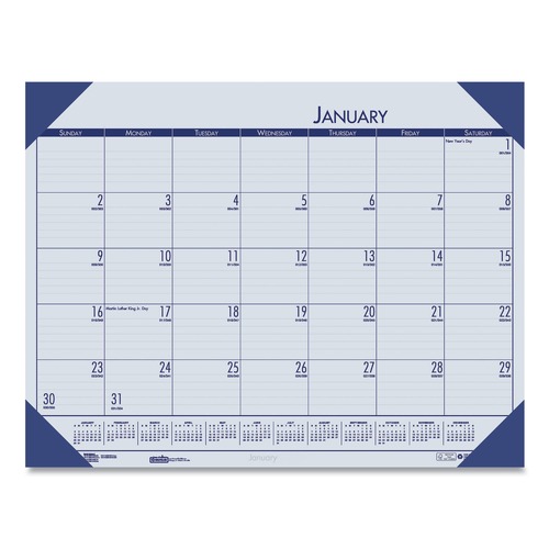Bulletin Boards | House of Doolittle 1246-40 12-Month Jan to Dec 2025 18.5 in. x 13 in. EcoTones Recycled Monthly Desk Pad Calendar - Ocean Blue Sheets/Corners, Black Binding image number 0