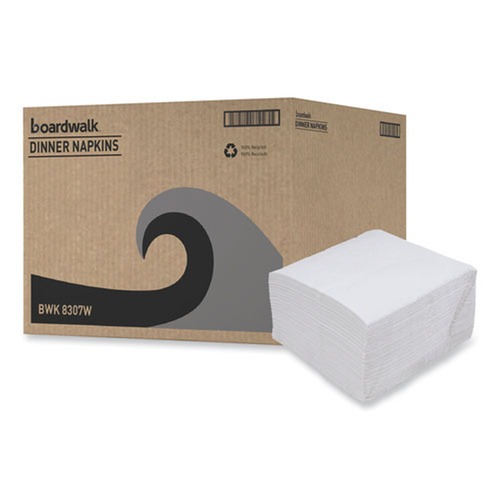 Paper Towels and Napkins | Boardwalk BWK8307 17 in. x 17 in. 1-Ply Dinner Napkin - White (3000/Carton) image number 0