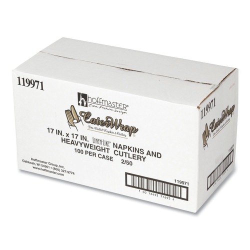  | Hoffmaster 119971 Pre-Rolled 8 in. x 8.5 in. Linen-Like CaterWrap Napkins with Black Cutlery (100/Carton) image number 0