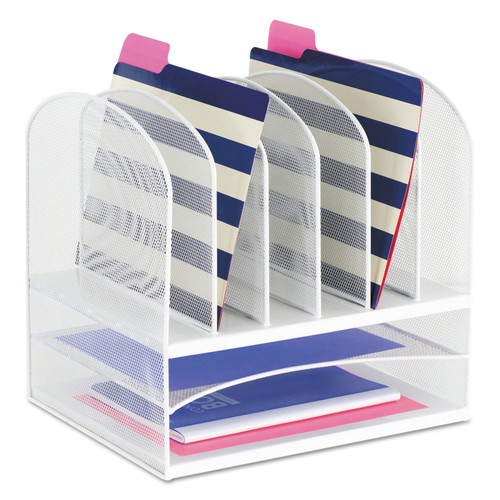 Office Filing Cabinets & Shelves | Safco 3255WH 13.25 in. x 11.5 in. x 13 in. Letter Size Files Onyx Mesh Desk Organizer with 2 Horizontal and 6 Upright Sections - White image number 0