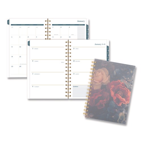 Notebooks & Pads | AT-A-GLANCE 1768200 8.5 in. x 5.5 in. 12-Month (Jan-Dec 2026) Midnight Garden Weekly/Monthly Planner - Black/Pink/Green Cover image number 0