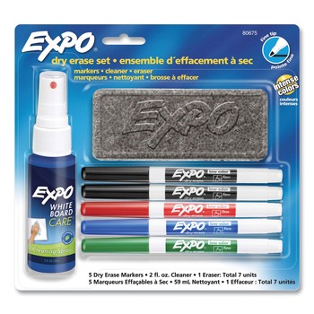 EXPO 80675A Dry Erase Marker and Cleaner Kit - Assorted Colors/Fine Bullet Tip (5-Piece/Set)