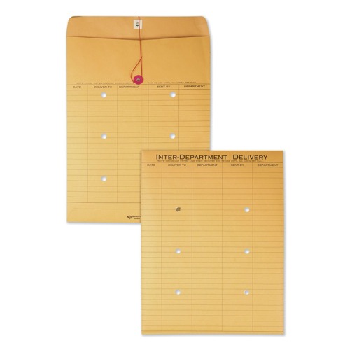 Envelopes & Mailers | Quality Park QUA63561 10 in. x 13 in. Two-Sided Five-Column Format String and Button Interoffice Envelopes - Brown Kraft (100/Carton) image number 0