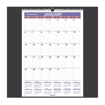 AT-A-GLANCE PMLM02-28 12 in. x 17 in. 12-Month (Jan-Dec 2026) Erasable Wall Calendar - White Sheets