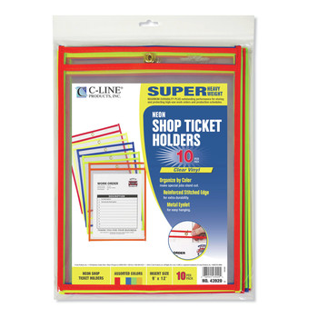 C-Line 43920 75 in. 9 x 12 Stitched Shop Ticket Holders - Neon/Assorted 5 Colors (10/Pack)
