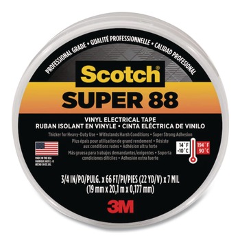 3M 88-3/4X66FT Scotch 88 0.75 in. x 66 ft. Super Vinyl Electrical Tape - Black (1-Roll)