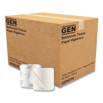 GEN GN218 1-Ply Septic Safe Individually Wrapped Rolls Standard Bath Tissue - White (1000 Sheets/Roll, 96 Wrapped Rolls/Carton)