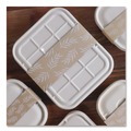 Food Trays, Containers, and Lids | World Centric SLPATR60 7.5 in. x 10 in. x 3.25 in. Leaf Design Paper Fiber Container Sleeves - Natural (800/Carton) image number 1