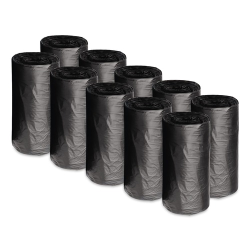 Just Launched | Boardwalk H4823RKKR01 10 Gallon 0.35 mil 24 in. x 23 in. Perforated Roll Low-Density Waste Can Liners - Black (50 Bags/Roll, 10 Rolls/Carton) image number 0
