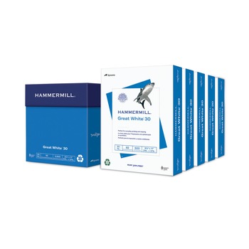 FACILITY MAINTENANCE SUPPLIES | Hammermill 86710 92 Bright 20 lbs. Bond Weight 8.5 in. x 11 in. Great White 30 Recycled Print Paper - White (5 Reams/Carton)
