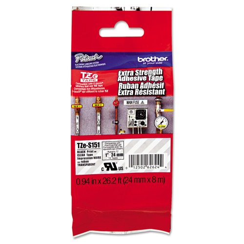 Labels | Brother P-Touch TZES151 0.94 in. x 26.2 ft. TZe Standard Adhesive Laminated Labeling Tape - Black on Clear image number 0
