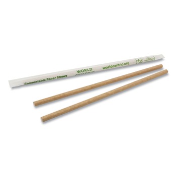 CUTLERY | World Centric STPA8WK 8 in. Wrapped Sustainable Kraft Paper Straws - Natural (6000/Carton)