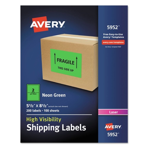 Labels | Avery 05952 5.5 in. x 8.5 in. High-Visibility Permanent Laser ID Labels - Neon Green (100/Box) image number 0