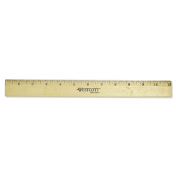Westcott 05011 12 in. Long Standard Wood Ruler with Single Metal Edge