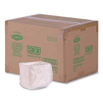 Eco-Products EP-SCRC12NFA 7 in. x 4.75 in. x 1 in. 12 oz. WorldView Vanguard Sugarcane Fiber Rectangular Container - White (400/Carton)