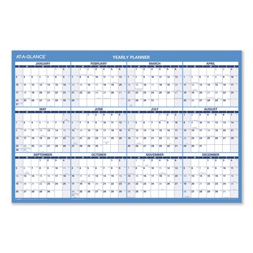 Bulletin Boards | AT-A-GLANCE PM200-28 12-Month (Jan to Dec): 2026 36 in. x 24 in. Horizontal Reversible/Erasable Wall Planner - White/Blue Sheets image number 0