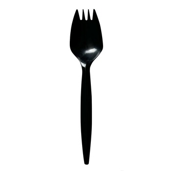 Boardwalk BWKSPORKBLPPIW Mediumweight Wrapped Polypropylene Plastic Spork Cutlery - Black (1000/Carton)
