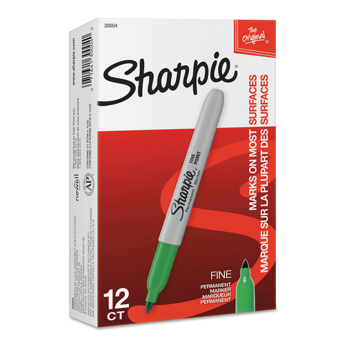 Permanent Markers | Sharpie 30004 Fine Bullet Tip Permanent Marker - Green (1-Dozen) image number 0