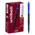 Pens | uni-ball 1927701 AIR Medium 0.7 mm Stick Porous Roller Ball Pen - Blue Ink Black/Blue Barrel (1-Dozen) image number 0