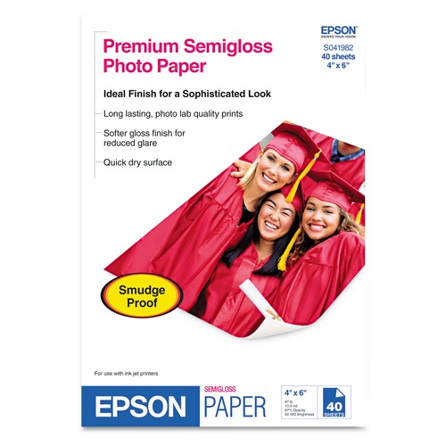 Photo Paper | Epson S041982 4 in. x 6 in. 7 mil Premium Semigloss Photo Paper - Semi-Gloss White image number 0