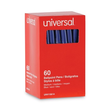 PENS PENCILS AND MARKERS | Universal UNV15614 Medium 1 mm Blue Ink Stick Ballpoint Pens (60/Pack)