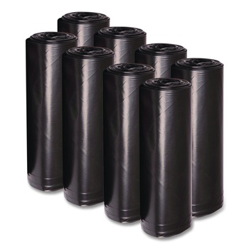 Boardwalk H5645TKKR01 23 Gallon 0.9 mil 28 in. x 45 in. Perforated Roll Linear Low Density Can Liners - Black (25 Bags/Roll, 8 Rolls/Carton)
