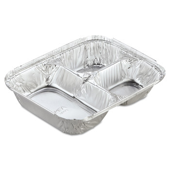 Handi-Foil 2045-35-250W 8.5 in. x 6.38 in. x 1.47 in. 24 oz. 3-Compartment Aluminum Oblong Container with Lid - Silver (250/Carton)