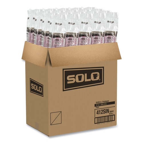 Cups and Lids | SOLO 412SIN-0041 12 oz. Paper Hot Drink Cups in Bistro Design - Maroon (50/Pack) image number 0