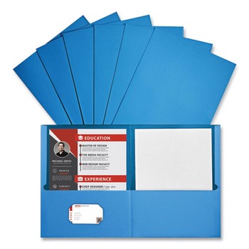 Universal UNV56601EE 11 in. x 8.5 in. Embossed Leather Grain Paper 2-Pocket Portfolio - Light Blue (25/Box)