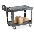Cleaning Carts | Rubbermaid Commercial FG450500BLA 19.19 in. x 37.88 in. x 33.33 in. 500 lb. Capacity Plastic Flat Shelf Utility Cart - Black image number 3