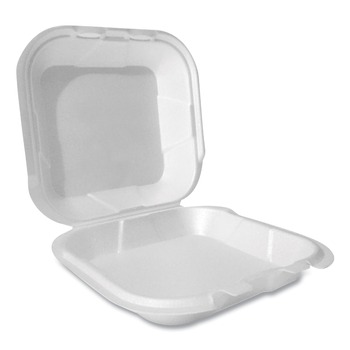  | Plastifar 12091 8 in. x 8.56 in. x 2.76 in. Secure Two Tab Latch Poly Bag Foam Hinged Lid Container - White (200/Pack)