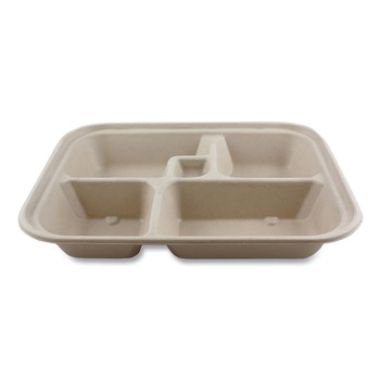World Centric TR-SC-BB-LFS 5-Compartment 12 in. x 9.5 in. x 2 in. Bento Box Paper Fiber Containers - Natural (300/Carton)