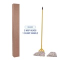 Mops | Boardwalk BWK5324C 60 in. Metal/Plastic Handle No. 24 Natural Cotton Head Cotton Cut End Mop Kit - Yellow Handle (1-Kit) image number 5